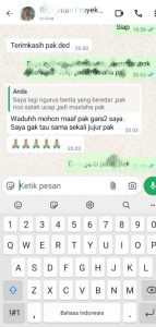 gambar bukti wasshap dari Inisila R ke Dedi