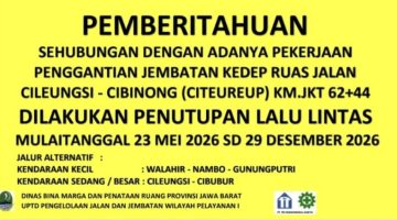 Penggantian Jembatan Kedep di Ruas Jalan Cileungsi–Cibinong, Arus Lalu Lintas Ditutup Mulai Mei 2026